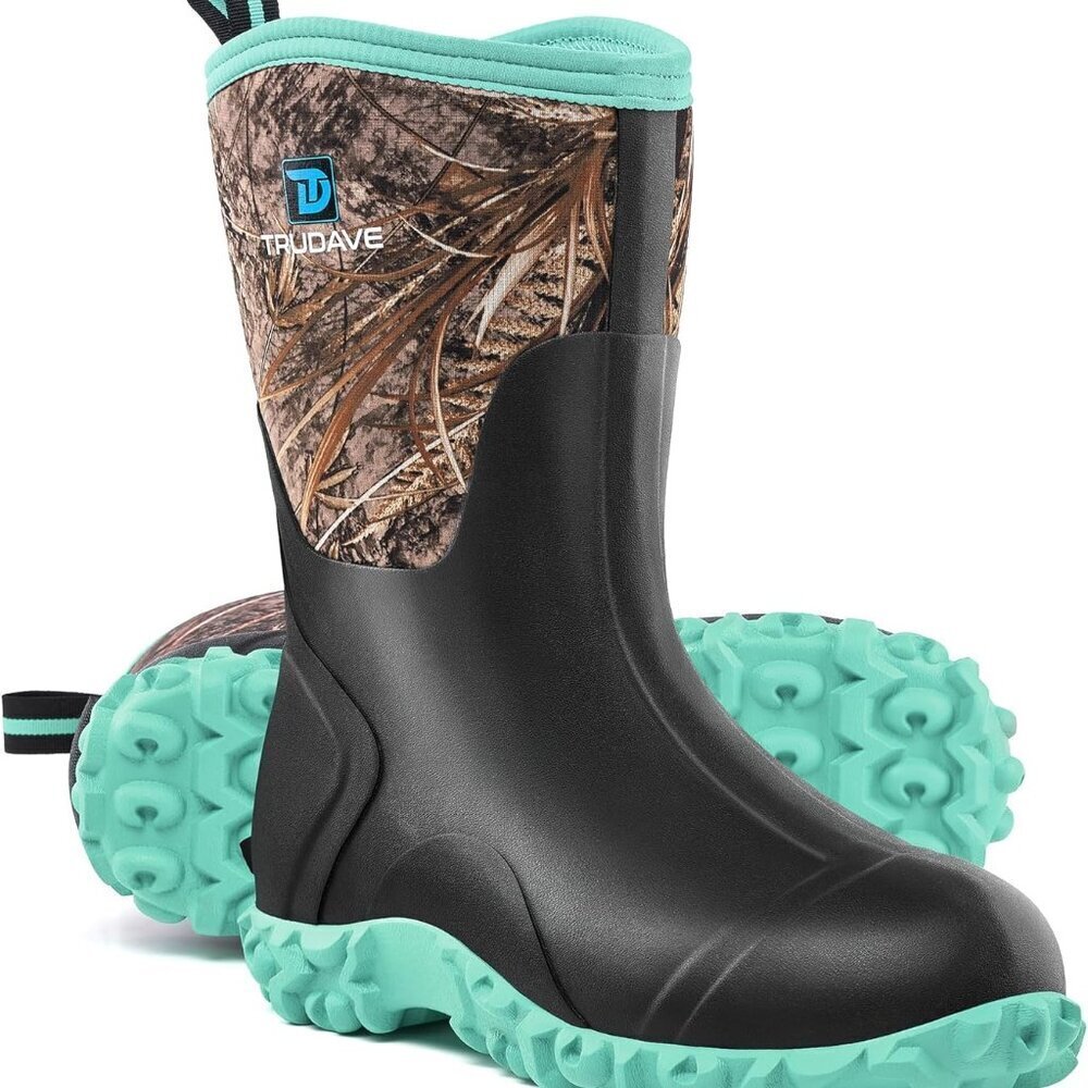Women Rubber Rain Boots Waterproof Neoprene Steel Shank All Season Size 8